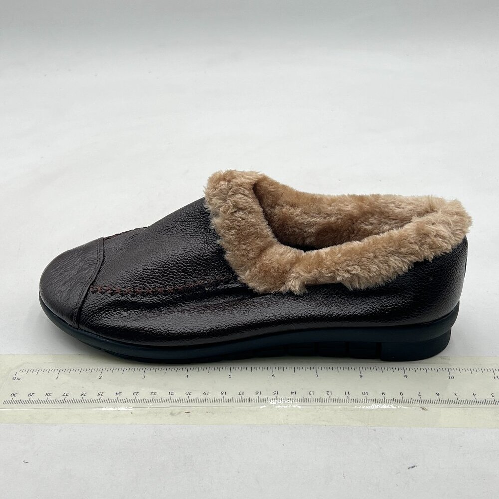 Brown Fur Loafers for Women Low Heel Loafers Slip On Casual Warm Shoes